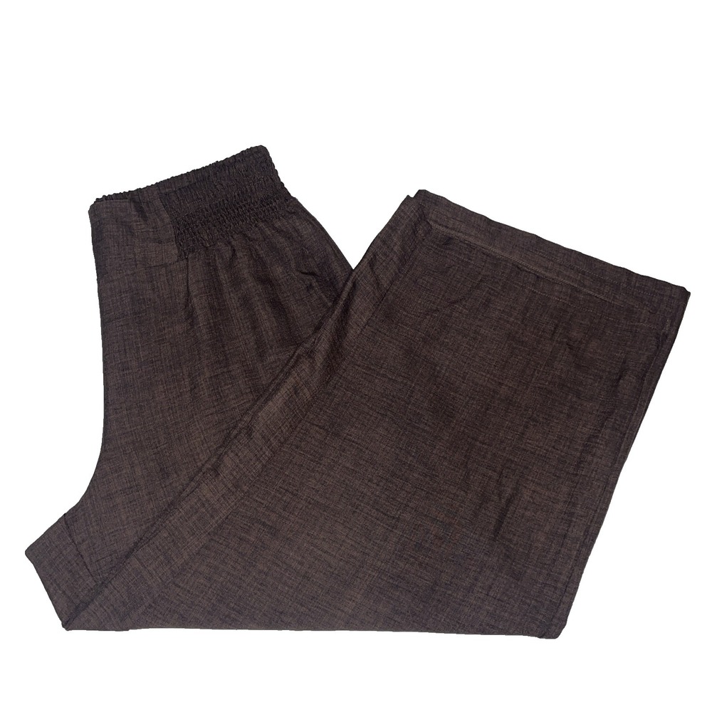 Brown Linen Style Baggy Elastic Stretch Waist Pocket Pants Size 3X Unbranded